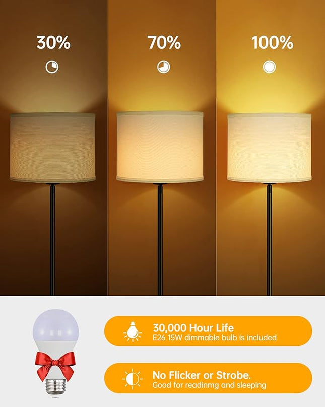 BoostArea Floor Lamp Standing Lamp, Tall Floor Lamp with 3 Dimmable Levels, Simple Floor Lamp with Linen Lampshade, On/OFF Footswitch, 9W LED Bulb Included, Floor Lamps for Living Room/Bedroom,White - LeafyLoom