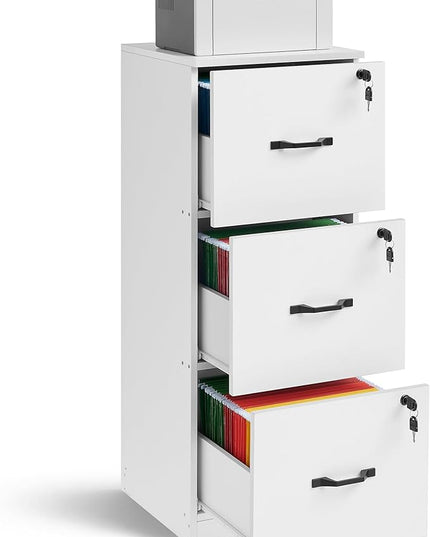 VASAGLE 3-Drawer Vertical File Cabinet, Filing Cabinet for Home Office, Printer Stand, with 3 Lockable Drawers, Adjustable Hanging Rail, for A4 and Letter-Size Files, Cloud White UOFC055W14 - LeafyLoom