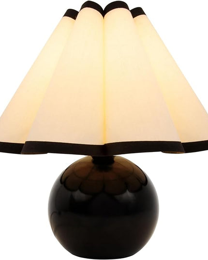 Brightech Blair LED Table Lamp - Small Modern Black Table Lamp with Marble Globe Base, Pleated Shade for Bedroom, Bedside, Side Table - Ambient Night Light with Soft White Light for Desk, Living Room - LeafyLoom