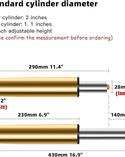 Adjustable Height Gas Lift Cylinder for Office Chairs, Universal Size, Heavy Duty, Gold - LeafyLoom