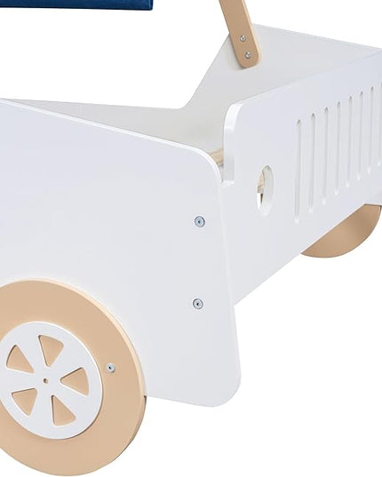 Full Size Kids Car Bed with Tent Canopy & Wheels,Wood Bedframe W/Safty Grille,Raised Base Design,Easy Assembly,Toddler Boys Car-Shaped Bedroom Beds for Reading Playing Relaxing,White+Natural - LeafyLoom