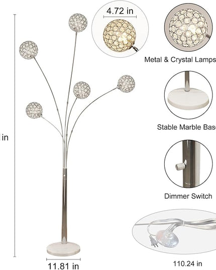 DLLT Floor Lamps for Living Room, 3-Light Chrome Arc Standing Lamp, 86.6" Modern Tall Tree Floor Lamp with Adjustable Arms, Multi-Head LED Floor Lamps for Bedroom, Study, Office, G9 Bulbs Included - LeafyLoom