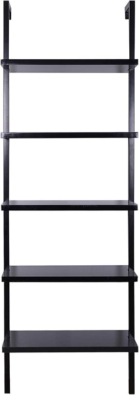 Nathan James Theo 5-Shelf Black Modern Bookcase, Open Wall Mount Ladder Bookshelf with Industrial Metal Frame - LeafyLoom