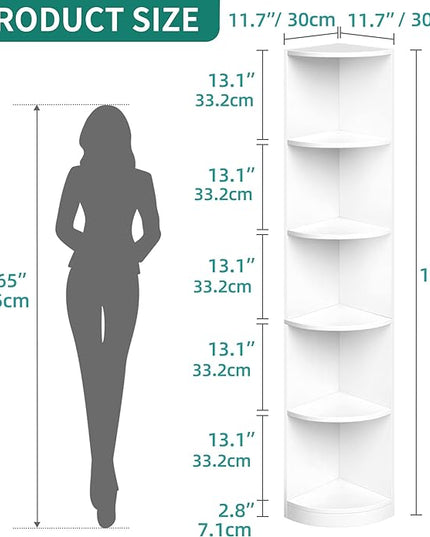 YITAHOME 5-Tier Corner Shelf, 70.8" Tall Modern Free Standing Corner Bookshelf, 5 Shelf Display Corner Bookcase and Bookshelves,Wooden Open Storage Book Shelves for Living Room, Home Office, White - LeafyLoom