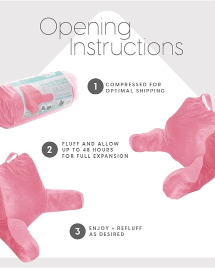 Milliard Reading Pillow with Shredded Memory Foam, Large Adult Backrest with Arms, Back Support for Sitting Up in Bed with Washable Cover (Sit up Pillow) Pink - LeafyLoom