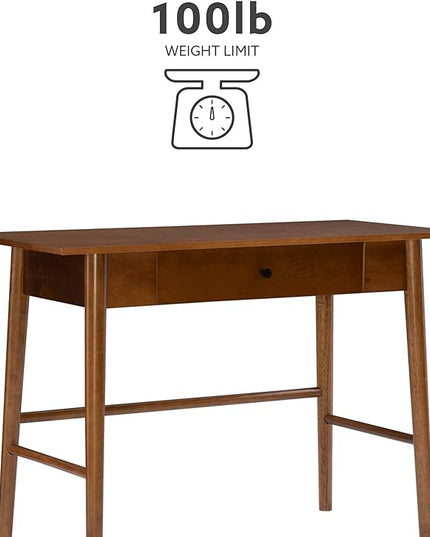 Linon Melissa Mid-Century Walnut Desk, 42" W x 19" D x 30" H - LeafyLoom