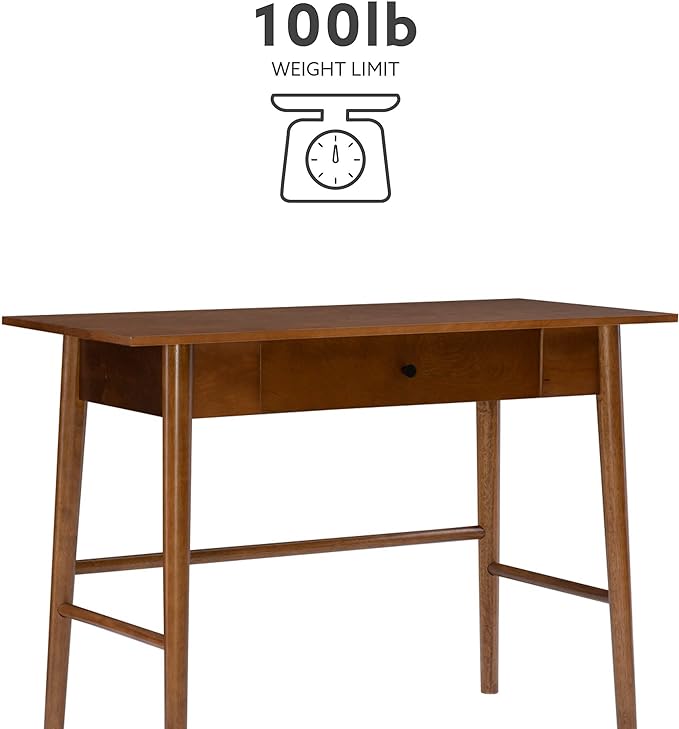 Linon Melissa Mid-Century Walnut Desk, 42" W x 19" D x 30" H - LeafyLoom
