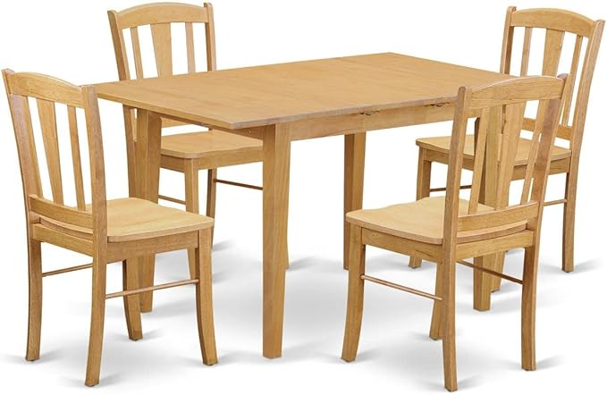 East West Furniture NODL5-OAK-W Norfolk 5 Piece Dinette Set for 4 Includes a Rectangle Room Table with Butterfly Leaf and 4 Kitchen Dining Chairs, 32x54 Inch - LeafyLoom