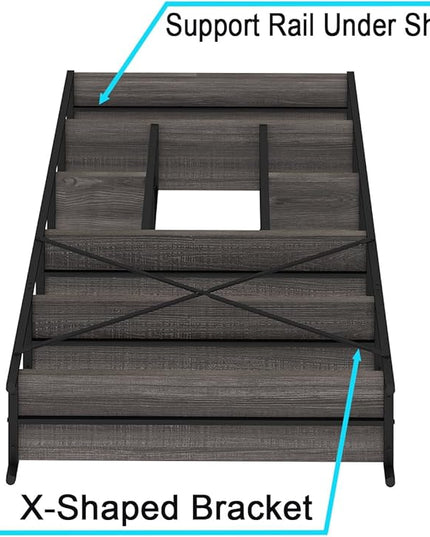 LVB Industrial Tall Bookshelf, Modern Wood Metal 6 Tier Book Shelf, Farmhouse Large 6 Shelf Etagere Bookcase, Open Wide Storage Bookshelves and Bookcases for Bedroom Living Room Office, Dark Gray Oak - LeafyLoom