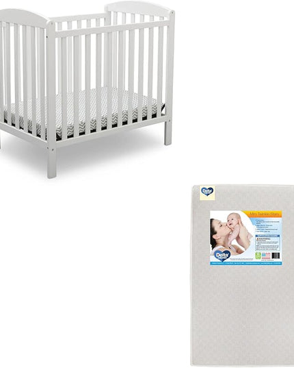 Delta Children Emery Mini Convertible Baby Crib & Twinkle Stars 3-Inch Waterproof Mini Crib Mattress, Bianca White - LeafyLoom