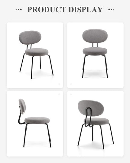 COLAMY Modern Fabric Dining Chairs Set of 2, Mid Centry Upholstered Dining Room Kitchen Chairs with Curved Backrest, Round Seat, Black Metal Legs, Grey - LeafyLoom