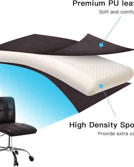 360° Office Desk Chair,PU Adjustable Rolling Task Chair with Backrest for Barber,Office,Home, Computer,360° Swivel,Armless (brown) - LeafyLoom