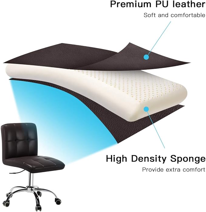 360° Office Desk Chair,PU Adjustable Rolling Task Chair with Backrest for Barber,Office,Home, Computer,360° Swivel,Armless (brown) - LeafyLoom