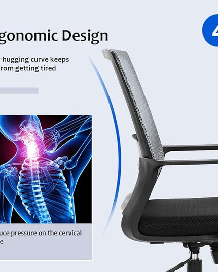 Home Office Chair Ergonomic Desk Chair Swivel Rolling Computer Chair Executive Lumbar Support Task Mesh Chair Adjustable Stool for Women Men,Grey - LeafyLoom
