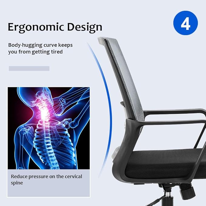 Home Office Chair Ergonomic Desk Chair Swivel Rolling Computer Chair Executive Lumbar Support Task Mesh Chair Adjustable Stool for Women Men,Grey - LeafyLoom