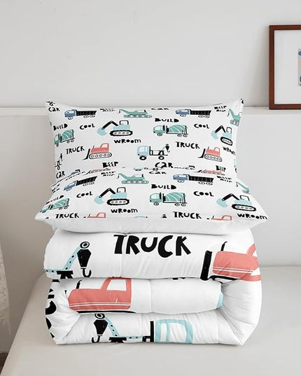 Feelyou Cartoon Tractor Ultra Soft Bedding Set Cars Kawaii Comforter Set for Kids Boys Toddler Vehicle Truck Comforter Equipment Transport Cute Quilt Set Bedroom Collection 2Pcs Twin Size - LeafyLoom