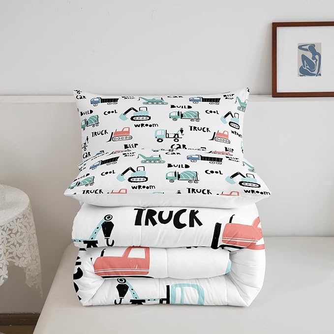 Feelyou Cartoon Tractor Ultra Soft Bedding Set Cars Kawaii Comforter Set for Kids Boys Toddler Vehicle Truck Comforter Equipment Transport Cute Quilt Set Bedroom Collection 2Pcs Twin Size - LeafyLoom