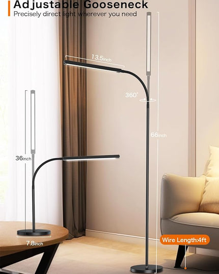 Floor Lamp,9W Bright LED Standing Lamp with 3000K-6000K Adjustable 4 Color Temperature,Touch Control Dimmable Modern Task Floor Lamp with Timing for Living Room Bedroom Office - LeafyLoom