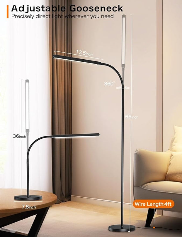 Floor Lamp,9W Bright LED Standing Lamp with 3000K-6000K Adjustable 4 Color Temperature,Touch Control Dimmable Modern Task Floor Lamp with Timing for Living Room Bedroom Office - LeafyLoom
