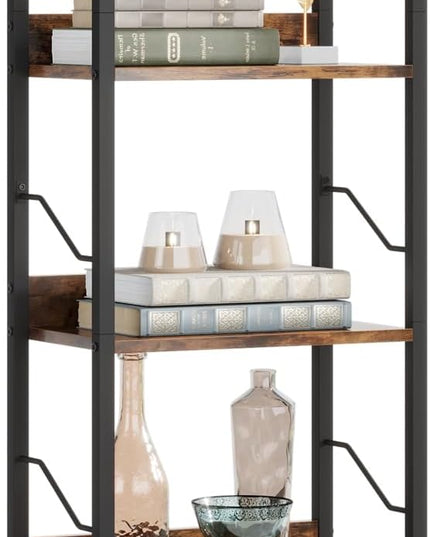 5 Tier Narrow Bookshelf: Tall Bookcase Book Shelf for Bedroom, Industrial Modern Bookshelves for Small Spaces (Rustic Brown) - LeafyLoom