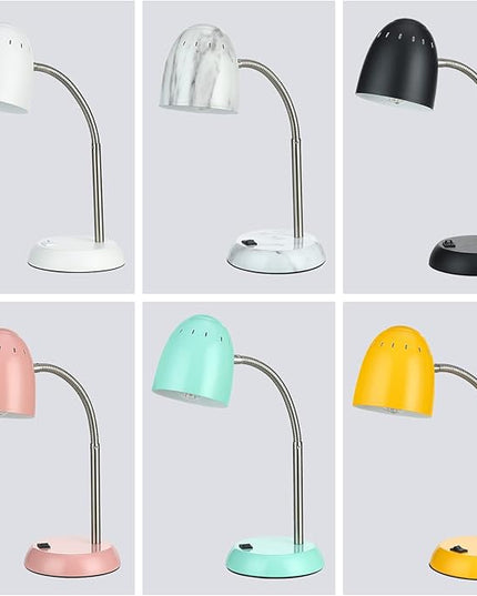 Eye-Caring Marble Table Lamp of Simple Designs Home E26Led Screw Basic Metal Desk Lamp with Flexible Gooseneck Hose Neck Study Lamp for Bedroom Office Living Room Convenient On/Off Switch - LeafyLoom