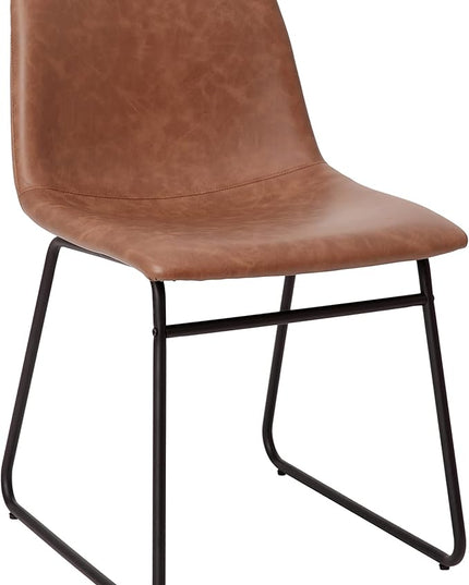 Flash Furniture Butler 18 Inch Commercial Grade LeatherSoft Dining Table Height Chair, Mid-Back Black Sled Base with Light Brown LeatherSoft Upholstery, Set of 2 - LeafyLoom