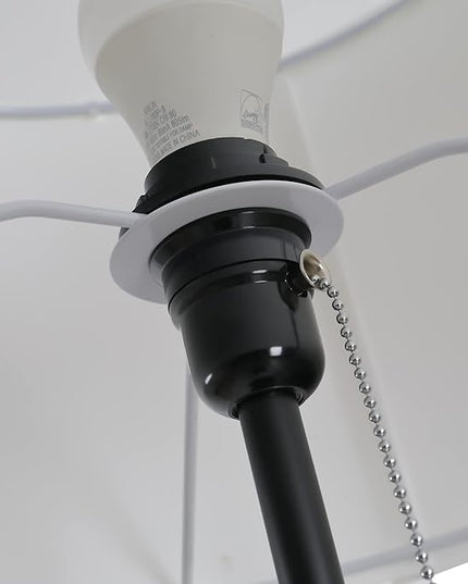 HOMCOM 59.75" Tripod Floor Lamp with Pull Chain Standing, Fabric Lampshade E26 Lamp Holder Steel for Living Room, Bedroom, Office, Black - LeafyLoom
