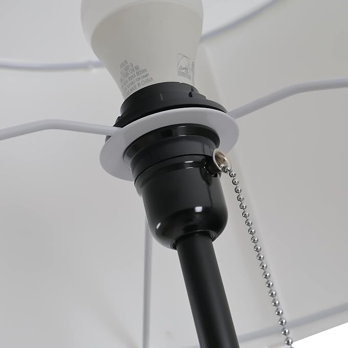 HOMCOM 59.75" Tripod Floor Lamp with Pull Chain Standing, Fabric Lampshade E26 Lamp Holder Steel for Living Room, Bedroom, Office, Black - LeafyLoom