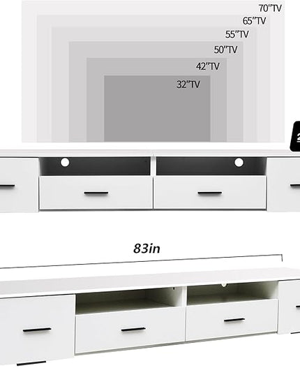 NicBex TV Stand for 90 Inch TV Modern TV Media Console Table with 4 Storage Drawers,Entertainment Center with Storage for Living Room,82.68 Inch,White - LeafyLoom