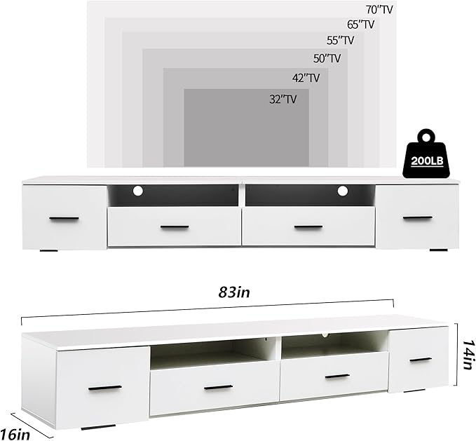 NicBex TV Stand for 90 Inch TV Modern TV Media Console Table with 4 Storage Drawers,Entertainment Center with Storage for Living Room,82.68 Inch,White - LeafyLoom