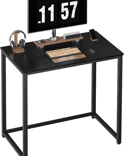 SINPAID Small Computer Desk 31.5 inches Desk for Small Spaces Sturdy Home Office Desk Modern Gaming Desk Study Writing Laptop Table, Black Desk - LeafyLoom