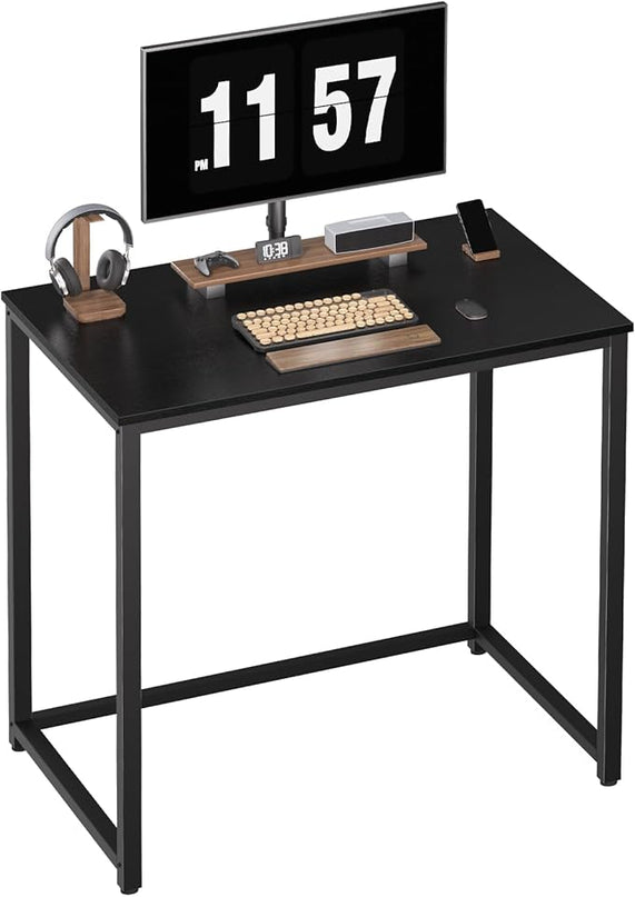 SINPAID Small Computer Desk 31.5 inches Desk for Small Spaces Sturdy Home Office Desk Modern Gaming Desk Study Writing Laptop Table, Black Desk - LeafyLoom