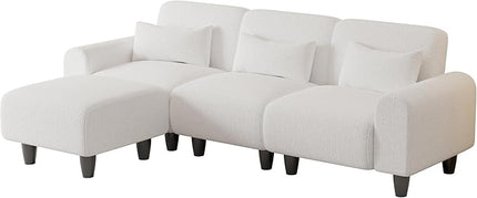NicBex Sectional Couch Sofa with Lounge Chair Polyester Modern L Shaped Cloud Couch for Living Room Furniture Sets with Waist Pillows, Modular Sofa for Living Room, Bedroom, Apartment, 84.6" L, White - LeafyLoom