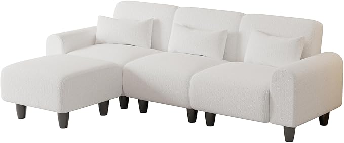 NicBex Sectional Couch Sofa with Lounge Chair Polyester Modern L Shaped Cloud Couch for Living Room Furniture Sets with Waist Pillows, Modular Sofa for Living Room, Bedroom, Apartment, 84.6" L, White - LeafyLoom