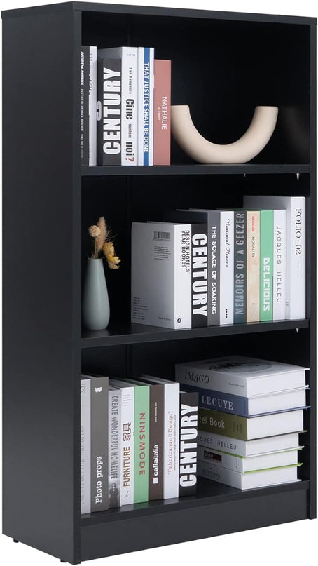 Sunon 3 Shelf Wood Bookcase Freestanding Display Shelf Adjustable Layers Bookshelf for Home Office Library Small Narrow Space (Black, 3-Layers) - LeafyLoom