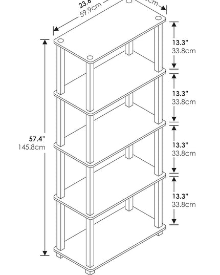 Furinno Turn-N-Tube 5-Tier Multipurpose Shelf / Display Rack / Storage Shelf / Bookshelf, Square Tubes, Dark Cherry/Black - LeafyLoom