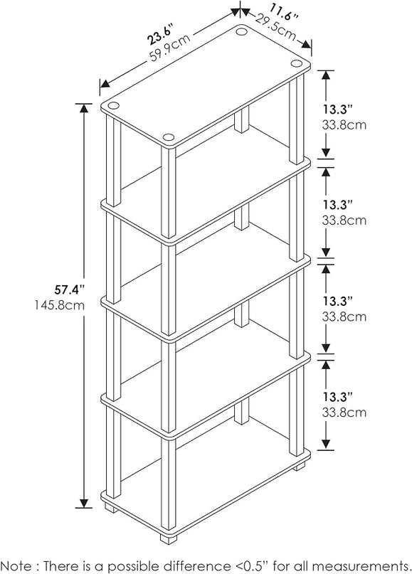 Furinno Turn-N-Tube 5-Tier Multipurpose Shelf / Display Rack / Storage Shelf / Bookshelf, Square Tubes, French Oak Grey/Black - LeafyLoom
