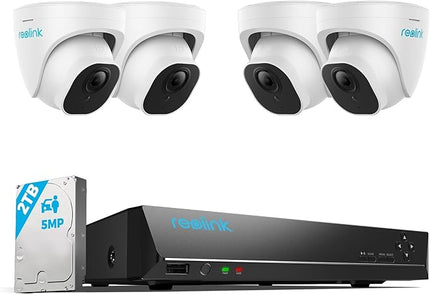 REOLINK Smart 5MP 8CH Home Security Camera System, 4pcs Wired PoE IP Cameras Outdoor with Person/Pet/Vehicle Detection, 4K 8CH NVR with 2TB HDD for 24-7 Recording, RLK8-520D4-5MP REOLINK