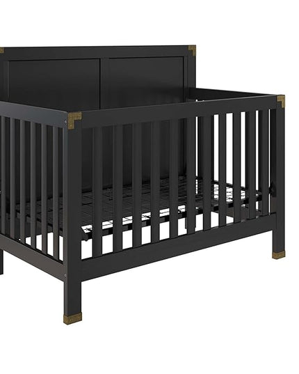Baby Relax Miles 5-in-1 Convertible Crib, Solid Pine Wood, Black - LeafyLoom