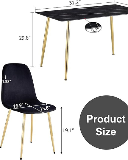NicBex Small Kitchen Table Set for 4 Dining Room Set Modern Medieval Style Restaurant Cushioned Side Chairs, Equipped with Velvet Fabric Cushions and Metal Legs, Black - LeafyLoom