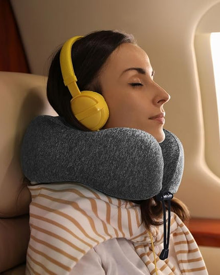 napfun Travel Pillow for Airplane, Premium Memory Foam Neck Pillow for Flight Headrest Sleep, Portable Plane Accessories, Deep Gray - LeafyLoom