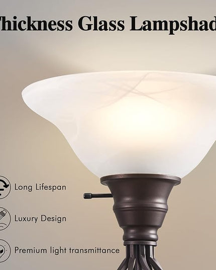 Victorian Floor Lamp with White Swirl Glass Shade, Standing Lamp for Living Room 72-Inch Tall Floor Lamp Pole Light for Living Room Bed Room,Bulb Included - LeafyLoom
