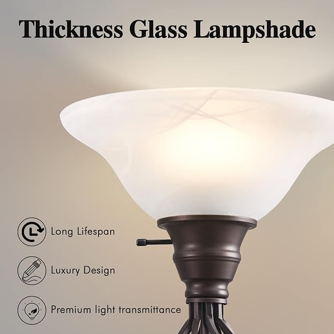 Victorian Floor Lamp with White Swirl Glass Shade, Standing Lamp for Living Room 72-Inch Tall Floor Lamp Pole Light for Living Room Bed Room,Bulb Included - LeafyLoom