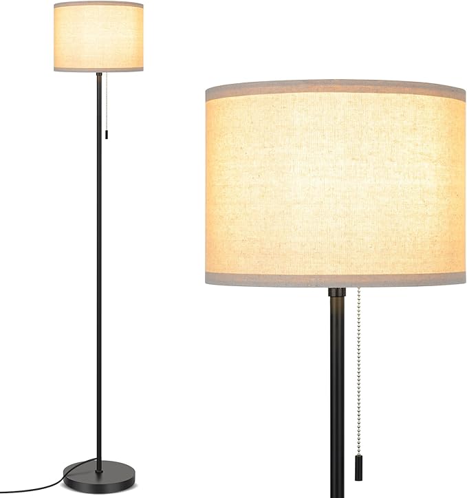 FOLKSMATE Floor Lamp for Living Room, LED Modern Simple Standing Lamps, Tall Lamp for Bedroom, Kid, Office, Reading Room Black Pole Light without Bulb - LeafyLoom