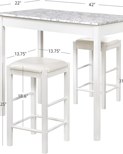 Linon White 3 Piece Faux Marble Tavern Set - LeafyLoom