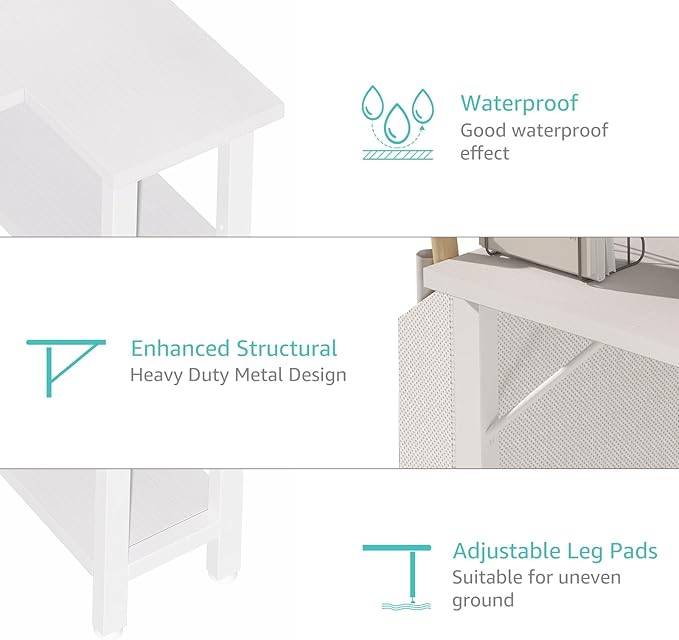 Lufeiya White L Shaped Computer Desk with Power Outlet Shelves, 47 Inch Corner Desk for Home Office Bedroom, L-Shaped Study Writing Working PC Desks, White - LeafyLoom