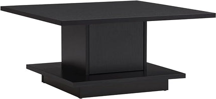 24/7 Shop at Home Lukas 31 inch Square Coffee Table with Hidden Storage and Base Shelf, Contemporary Furniture for Living Room, Home Office, Apartment, Small Space, Black - LeafyLoom