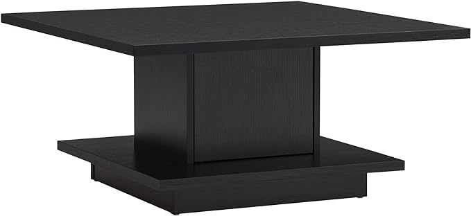 24/7 Shop at Home Lukas 31 inch Square Coffee Table with Hidden Storage and Base Shelf, Contemporary Furniture for Living Room, Home Office, Apartment, Small Space, Black - LeafyLoom