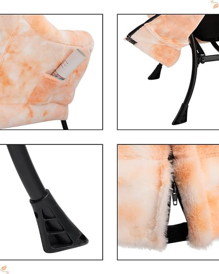 HollyHOME Faux-Fur Lazy Chair with Foldable Ottoman, Accent Comfy Lounge Arm Chair and Folding Footrest Stool Set, Leisure Sofa Reading Chair and Footstool for Living Room, Bedroom, Orange&White - LeafyLoom