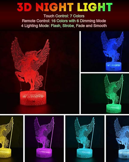 LETOUR Night Light for Kids Horse 3D Night Light Porpoise Illusion Lamp with Remote Control 16 Color Changing Xmas Halloween Birthday Gift for Child Baby Boy,valentines day gifts for kids - LeafyLoom